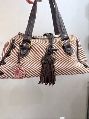 Giorgio Armani Brown & Cream Striped Tassel Shoulder Bag